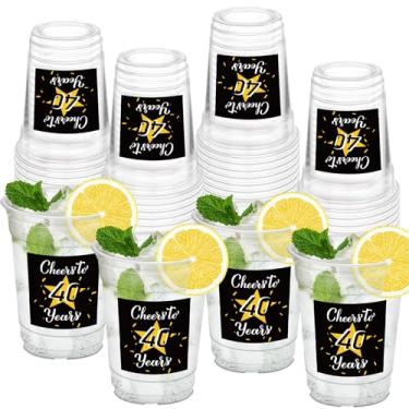 Imagem de HYMENEX Pacote com 50 copos de aniversário de 40 anos, copos de plástico transparente de 340 g Cheers to 40 Years para homens e mulheres, lembrancinhas de decoração de festa de aniversário de