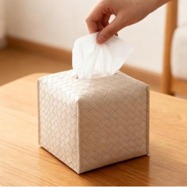 Imagem de Porta-guardanapos de couro sintético bege quadrado capa decorativa para banheiro escritório cozinha sala de estar