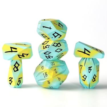 Imagem de FONVGOGO Metal DND Dice Set D&D, Dungeons and Dragons Dice of 7 RPG Dice Set Metal Unique Cool Stone Theme Polyhedral Dice Set with Cardboard Box for Role Playing Games TTRPG Gifts (Blue Yellow)