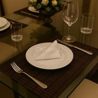 Imagem de Kit 4 Jogos Americanos Bambu Natural Ecológico Marrom CASAMILU Tabaco | para Mesa Placemat Retangular 44 cm x 30 cm | Jogo Americano Elegante para Jantar Almoço Café Durável e Resistente
