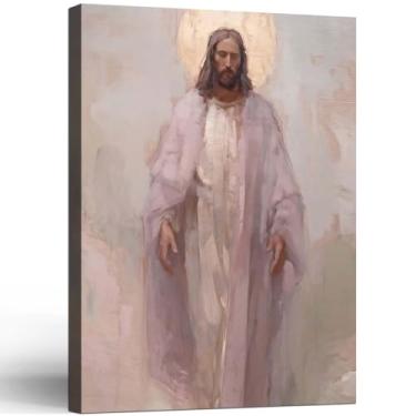 Imagem de Arte de parede cristã de Jesus Cristo emoldurada, impressão em tela, pintura de parede, pôster, imagem, fé, arte religiosa, para sala de estar, quarto, igreja, galeria, decoração, 40 x 61 cm, pronto