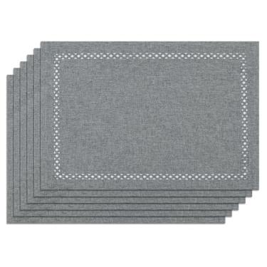 Imagem de Privalace Jogo americano estilo linho, conjunto de 6, tapetes de mesa laváveis antiderrapantes e resistentes ao calor, tapetes duráveis para decoração de cozinha, jantar e jantar.