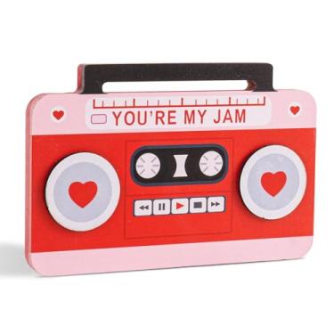 Imagem de caiydramy Bandeja em camadas para o dia dos namorados, 19 x 12 cm, placa de rádio retrô MDF rosa, presentes fofos de dia dos namorados para mulheres e homens, casais, mesa rústica, decoração de casa