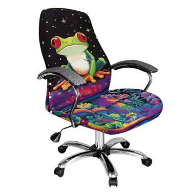 Imagem de Talayituse Capa para cadeira de escritório em casa com estampa de flor de cogumelo sapo, capa extensível para cadeira de mesa de computador, capa de cadeira universal, executiva, capa removível para