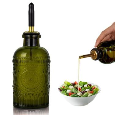 Imagem de Yiyiring 1 pacote com dispensador de azeite de oliva de 200 ml, garrafa de vidro verde-oliva com bico e tampa de metal, galheteiro elegante de óleo de cozinha e vinagre para cozinhar, salada, assar