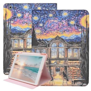 Imagem de Capa giratória para iPad 9ª/8ª/7ª geração, 10,2 polegadas 2021/2020/2019, Starry Night Folio PU Leather TPU capa multi-ângulo com suporte para despertar/hibernar automaticamente, biblioteca