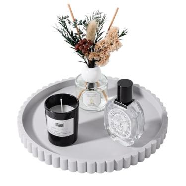 Imagem de Bandeja de banheiro redonda de silicone para decoração de bancada de cozinha, bandeja decorativa de mesa de centro para perfume, vela, saboneteira, 23 cm, cinza claro