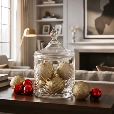 Imagem de Potiche Natal Bomboniere Baleiro Vidro 10 Cm Folhas Bombom
