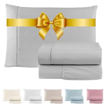 Imagem de Jogo de Lençol 600 Fios Cama Solteiro Casal Queen e King Premium Extra Macio - Roupa De Cama Antiácaro (Cinza, Solteiro 3 Peças)
