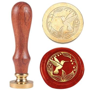 Imagem de Generic Selo de cera vintage de pássaro com lírio do vale, presente para Natal, carimbo de cabeça de latão removível de 25 mm com alça de madeira para decoração de cartão de convite de envelope