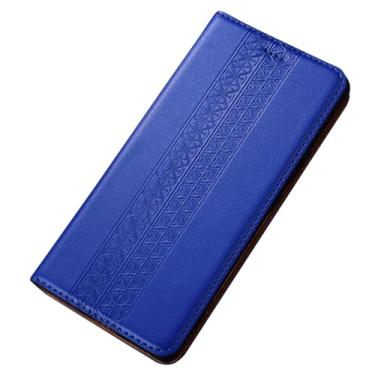 Imagem de POYUFRG Capa flip para Xiaomi 17 Pro Max/17 Pro/17, capa de couro genuíno feita à mão, carteira magnética com suporte para cartão, azul, 17 Pro