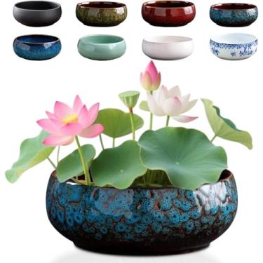 Imagem de Vividhugy 2025 New Lotus Bowl Planter: Flower Water Lily Bowl Vasos grandes para plantar em água interior vidro de sementes extra profundo kit plástico externo cerâmica larga 30-45 61 cm (azul escuro)