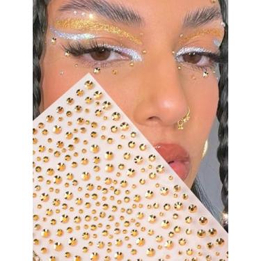 Imagem de Gold Fashion Multi Grãos 3D Imitação de Strass 3D Decoração de Rosto Cabelo Diamante Festival Lembranças de Festa Temporária para Olhos Tatuagem Temporária para Decoração de Rosto e Corpo 1 Peça
