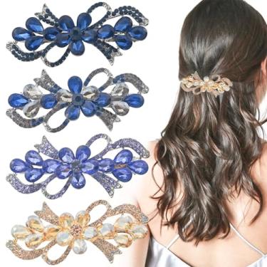 Imagem de Pacote com 4 presilhas de cabelo para mulheres, senhoras, presilhas de strass de cristal de flor vintage, acessórios de grampo de cabelo de primavera
