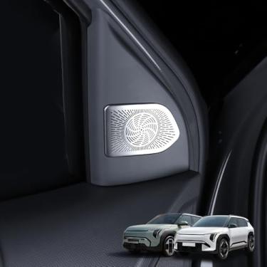 Imagem de Cnaurda Acabamento de capa de decoração de alto-falante A-Pillar de aço inoxidável, capa de alto-falante A-pilar, conjunto de capa de decoração de alto-falante compatível com acessórios Kia EV3 2024