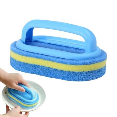 Imagem de Escova de esponja, esponja de limpeza de banho com alça ergonômica, almofada de limpeza doméstica para cozinha, banheiro, pia, azulejo, banheiras de hidromassagem, spa, chuveiro, piscina