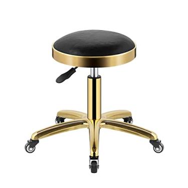 Imagem de BSNANCA Banqueta redonda de couro PU ajustável em altura banqueta giratória para trabalho spa salão com rodas cadeira de escritório, F (F) (A)