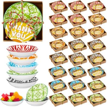 Imagem de Teenyyou Conjunto de 36 presentes de agradecimento de casamento, tigelas de cerâmica boêmia para mergulhar pratos de 9 cm, prato de molho de 85 g, pequeno aperitivo de sobremesa, tigelas de beliscar