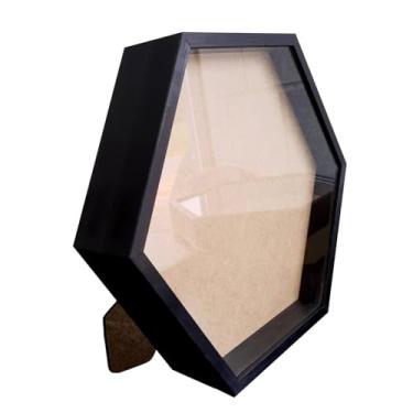 Imagem de KIAGA, Moldura Caixa Alta Hexagonal com Vidro para Quadros Quilling e Scrapbook Mais Fundo em Mdf com Suporte - 1,5x6,5 Cor:PRE