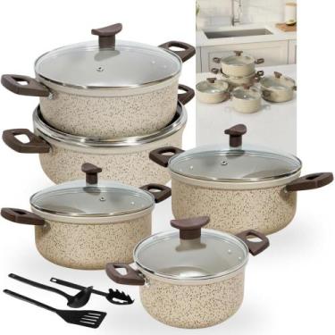 Imagem de Jogo de Panela Caçarola Antiaderente Alumínio Grosso Tampa de Vidro 8 