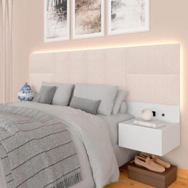 Imagem de Cabeceira Suspensa Cama Casal Friburgo C/led Bco/bouclé Off White - Ma