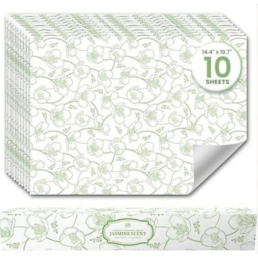 Imagem de Forros de gaveta perfumados Jasmine para gavetas de cômoda (10 folhas grandes, 50 x 36,5 cm) - Forro de papel de gaveta não adesivo para cômoda de quarto e prateleiras de armário da Linda's Essentials