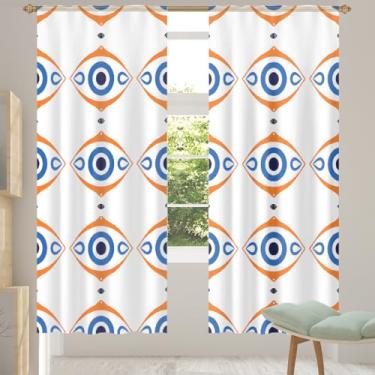 Imagem de 2 conjuntos de painéis cortinas transparentes azul olho demônio cortinas transparentes arejadas com filtro leve painéis de cortina de porta janela para sala de estar, quarto, jantar, 84 polegadas de