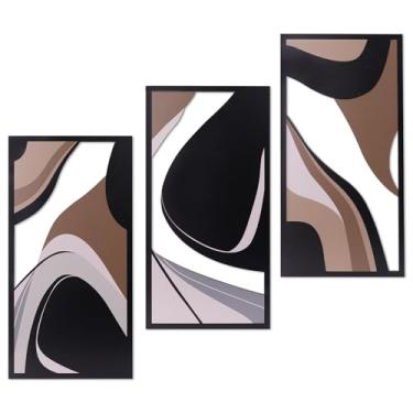 Imagem de Conjunto de 3 arte de parede abstrata Boho com 3, decoração de parede boho de 7,87 × 15,78 cm, tapeçarias de parede de madeira minimalistas modernas para sala de estar, quarto, escritório, café e