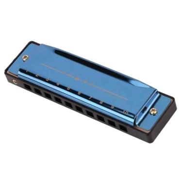 Imagem de Gaita de metal profissional de 10 furos C Tune adequada para adultos iniciantes praticando desempenho (azul)
