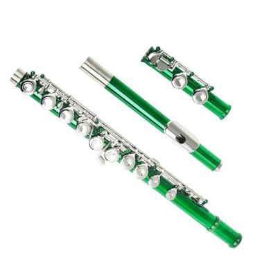 Imagem de Flauta de chave de prata banhada a níquel cobre branco adiciona a chave E 16 teclas furos fechados flauta tom C com capa