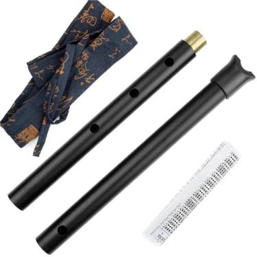 Imagem de Flauta de bambu vintage Shakuhachi 5 furos D chave de metal não é fácil de rachar prata e preto com bolsa de piano (preto 2.0)
