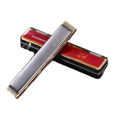 Imagem de Gaita profissional para iniciantes adultos profissional 24 furos C polifônica tremolo harmônica (prata)