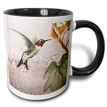 Imagem de 3dRose mug_44373_4 Caneca preta de dois tons, beija-flor de trompete amarela em fundo rachado, 325 ml, multicolorida