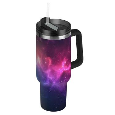 Imagem de SEHANY Copo Stars and Galaxy de 850 g com tampa e canudo, aço inoxidável de vácuo duplo isolado garrafa de água esportiva suporte para copo de café de viagem à prova de vazamento para bebida gelada