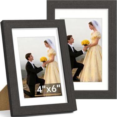 Imagem de Vittanly Conjunto de 2 porta-retratos 10 x 15 cm, moldura de madeira maciça para parede ou mesa, foto de exibição de 9 x 12 cm com tapete ou 10 x 15 cm sem tapete, preto