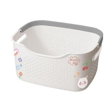Imagem de Ioensy Cesto de roupa suja organizador decoração versátil cesto de roupas portátil caixa de armazenamento para armário sala de estar organização quarto casa, M and White