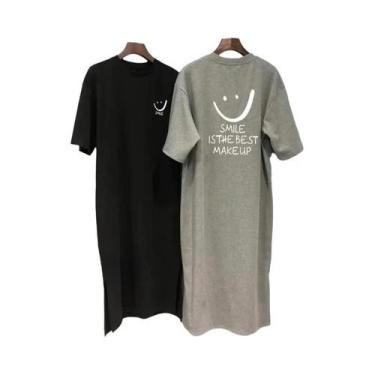 Imagem de Verão feminino novo vestido camiseta de manga curta solto comprimento 