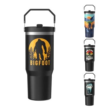 Imagem de LLZTWOWD Copo Sasquatch com alça Caneca de viagem Pé Grande Copo de Café Presentes para Homens Mulheres Engraçado Pé Grande Vidro Impressão Montanha (Sol, 850 g)