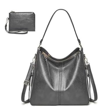 Imagem de Bolsa Grande Feminina Transversal Moderna Luxo E Carteira (Cinza-escuro)