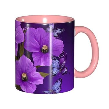 Imagem de Zeraoke Caneca de café criativa com estampa de borboletas de flores, personalizada, presente para família, tamanho de 325 ml, unissex