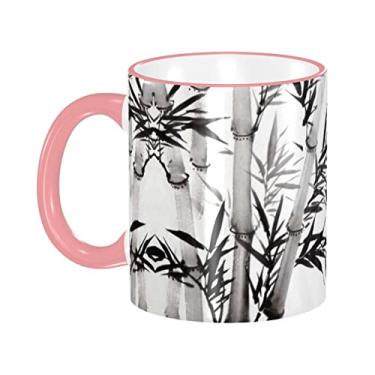 Imagem de Ourdovi Caneca de café expresso de cerâmica de caligrafia chinesa com imagem de árvore de bambu, caneca de cerâmica revestida DIY, para café, sopa, chá, leite, latte, cacau quente, colorido divertido
