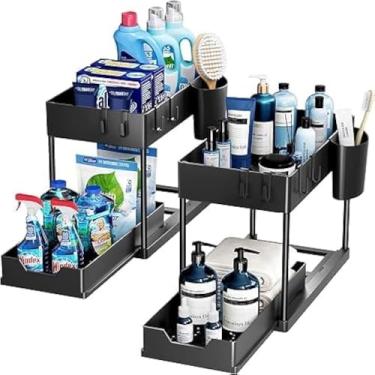 Imagem de Organizador de armazenamento multiuso de cozinha com duas prateleiras, pratica, eficaz e preta