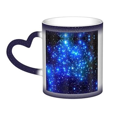 Imagem de Caneca de café divertida Blue Shining Stars, copo de cerâmica com mudança de cor sensível ao calor 12 Oz, para café/chá/leite/cacau, para adolescente/aniversário/festival/presentes