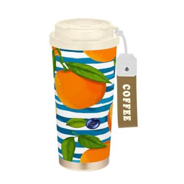 Imagem de STAYTOP Caneca de café de viagem isolada de laranjas e mirtilos de 500 ml, copo de café reutilizável de aço inoxidável com tampa flip à prova de vazamento à prova de vazamento para escritório, escola