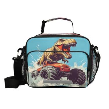 Imagem de CEBUGI Lancheira térmica de desenho animado de dinossauro e caminhão, à prova d'água, à prova de vazamento, lancheira com alça de ombro ajustável, lancheira para meninos e meninas, escritório