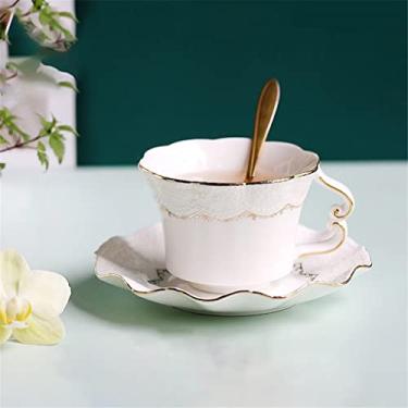 Imagem de LMJYU Conjunto de bule de cerâmica xícara de café com colher de pires Kungfu xícara de chá vermelha xícara de café com leite doméstico (A