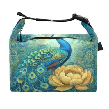 Imagem de STAYTOP Lancheira amarela de peônia e pavão com fivela de alça, lancheira isolada para meninos e meninas, lancheira térmica para trabalho escolar