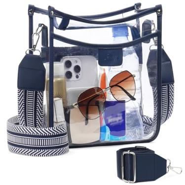 Imagem de QOECI Bolsa transparente grande com 3 bolsos para eventos de estádio com 2 alças longas para mulheres, bolsa transversal aprovada para estádios de concertos, 1# 1107-Azul-A