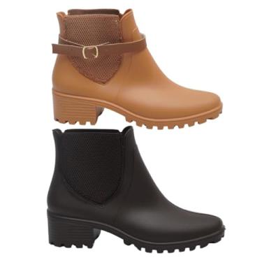 Imagem de Kit 2 Pares Bota Feminina Impermeável Confortável Leve para Uso Diário (Caramelo + marrom, Medio, BR, Adulto, Faixa Numérico, 37, 38)
