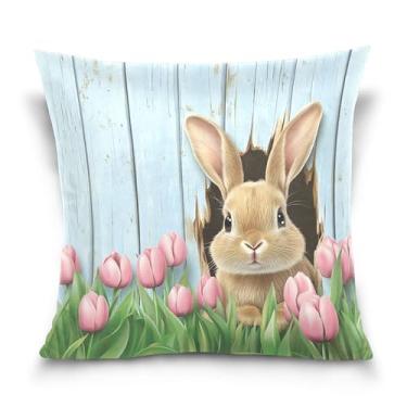 Imagem de Burbuja Capas de almofada de parede de madeira coelho para sofá, sala de estar, quarto, capa de almofada de veludo macio, decoração de casa, 50,8 x 50,8 cm